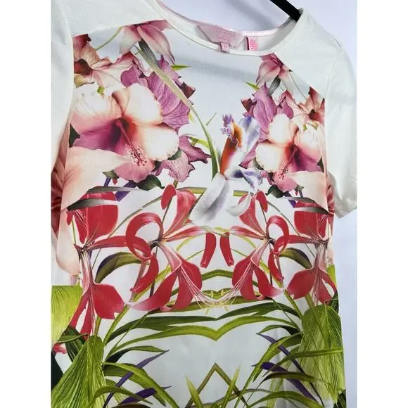 Ted Baker Renella Top, Floral Graphic, Ivory, Polyester Viscose Tee Blouse - Picture 3 of 8